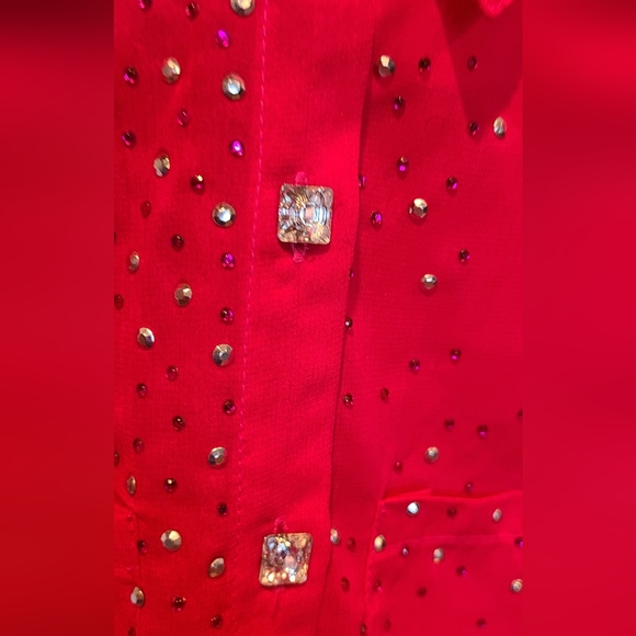 Sweet n Kool outfitters fuschia hot pink sheer rhinestone blouse L western rodeo - Picture 4 of 10